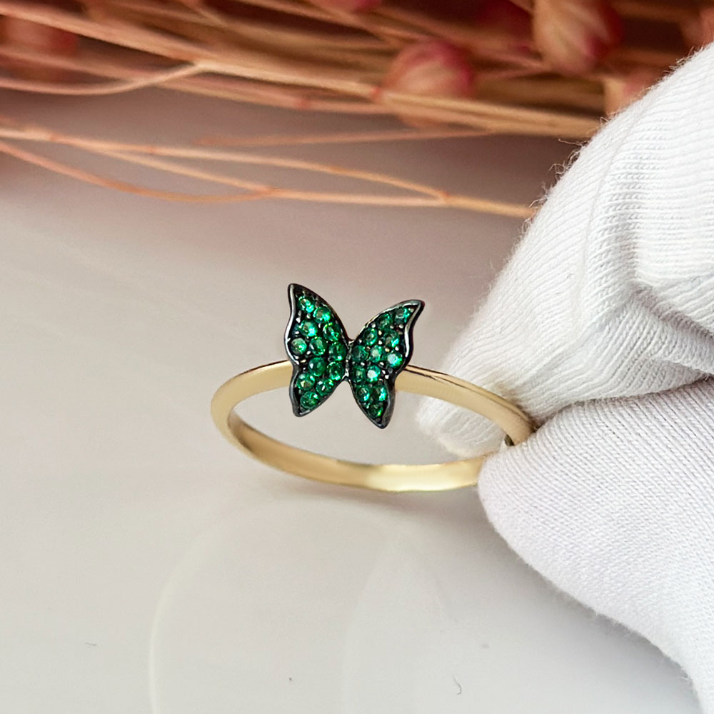 Пръстен жълто злато пеперуда Francheska GREEN