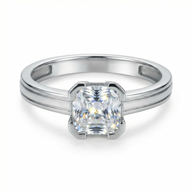 Бяло злато годежен пръстен с квадратен камък