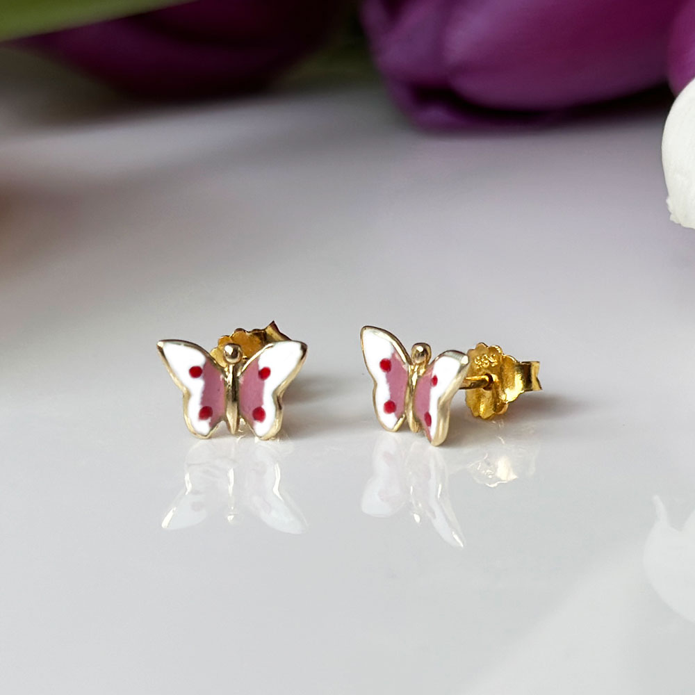 Обеци от жълто злато на винт пеперуда 