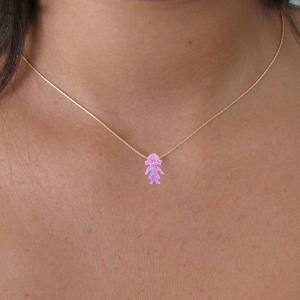 Розово злато колие с опалено светло розово момиченце
