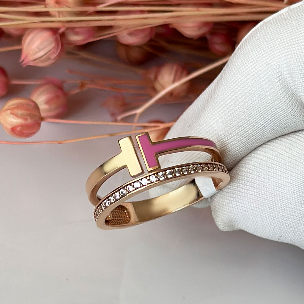 Розово злато пръстен с розов емайл PINKI