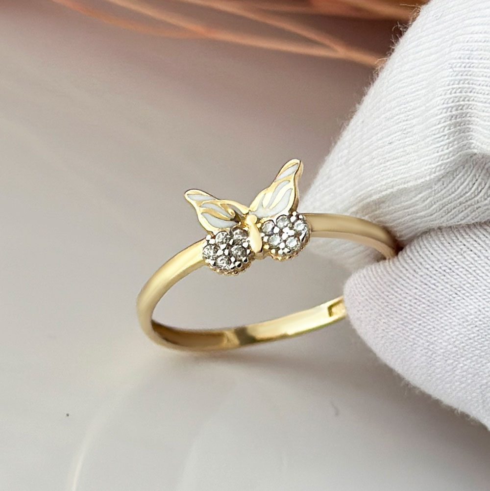 Жълто злато пръстен пеперуда butterfly white