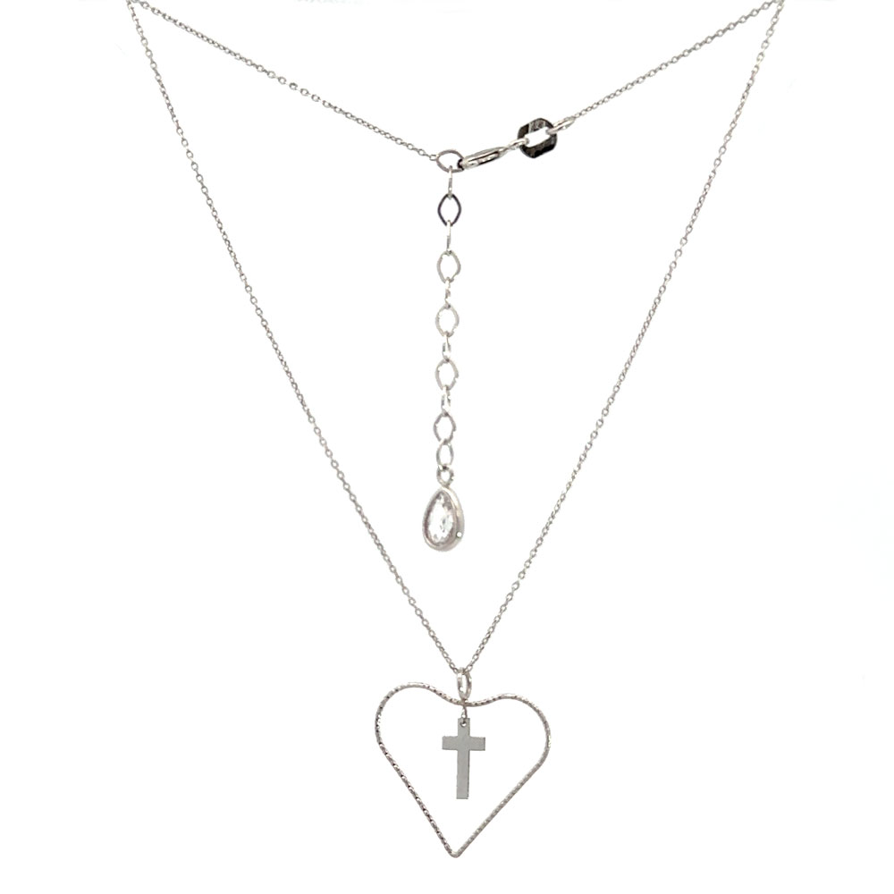 Колие бяло злато кръст в сърце