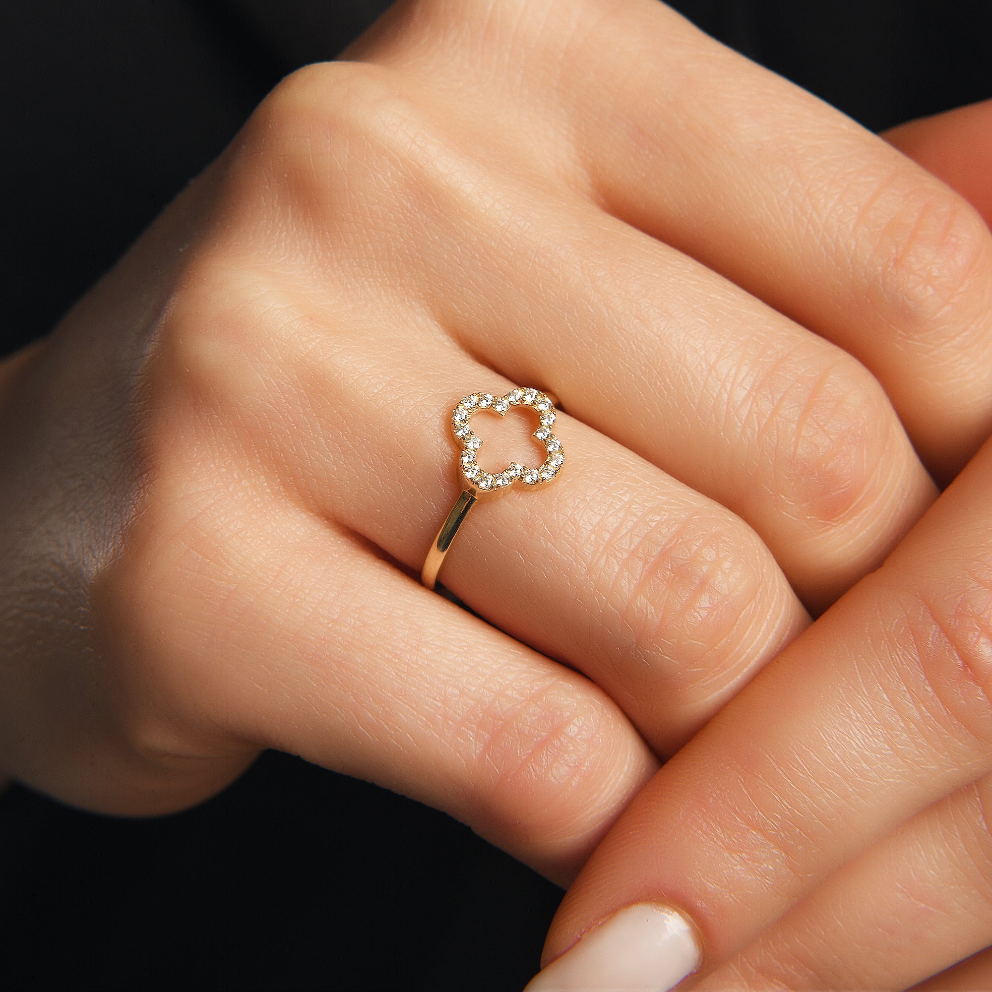 Пръстен бяло злато  Clover