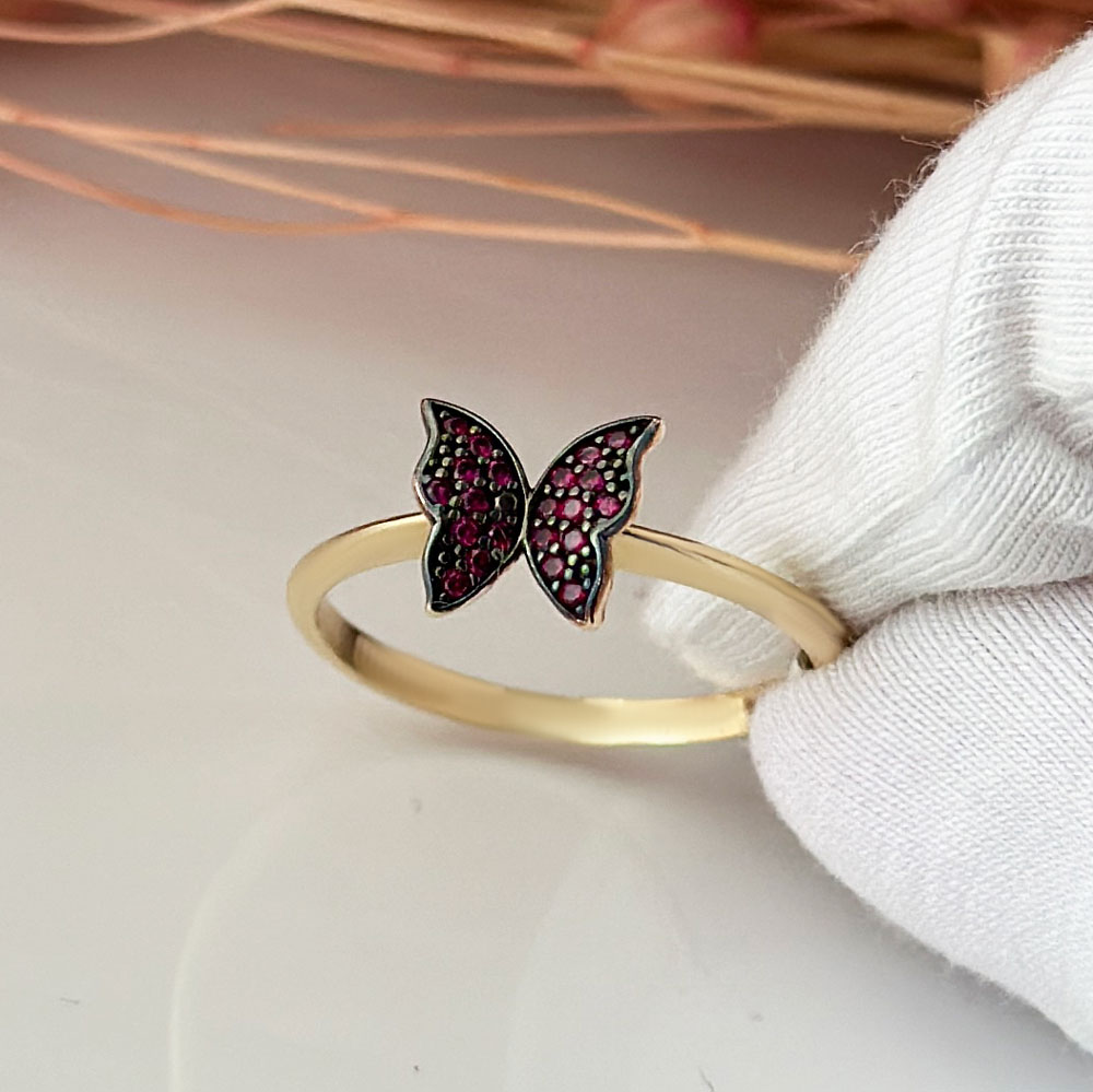 Пръстен жълто злато пеперуда Francheska RED