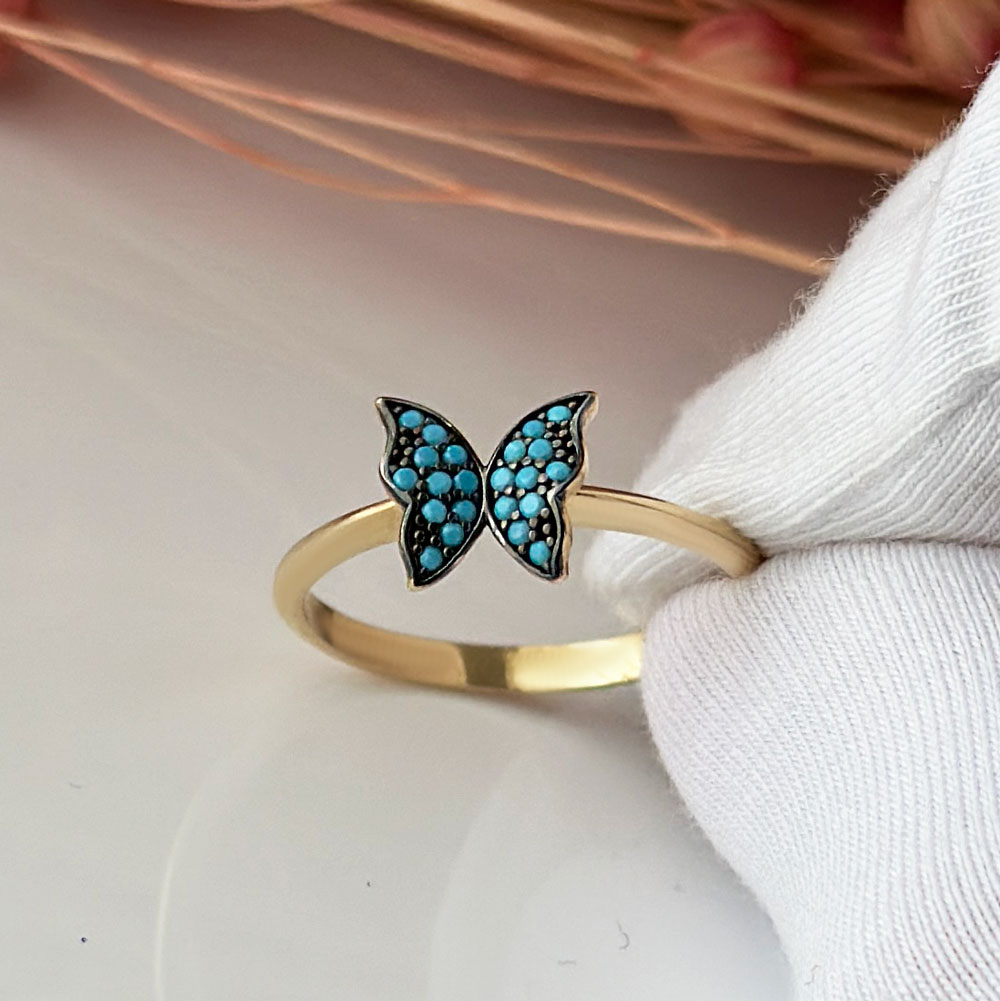 Пръстен жълто злато пеперуда Francheska turquoise