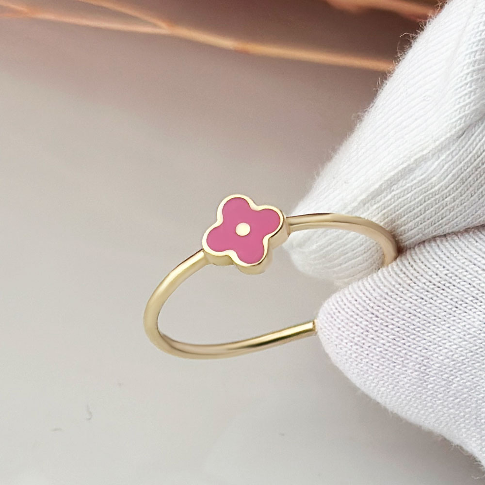 Пръстен жълто злато розова детелина