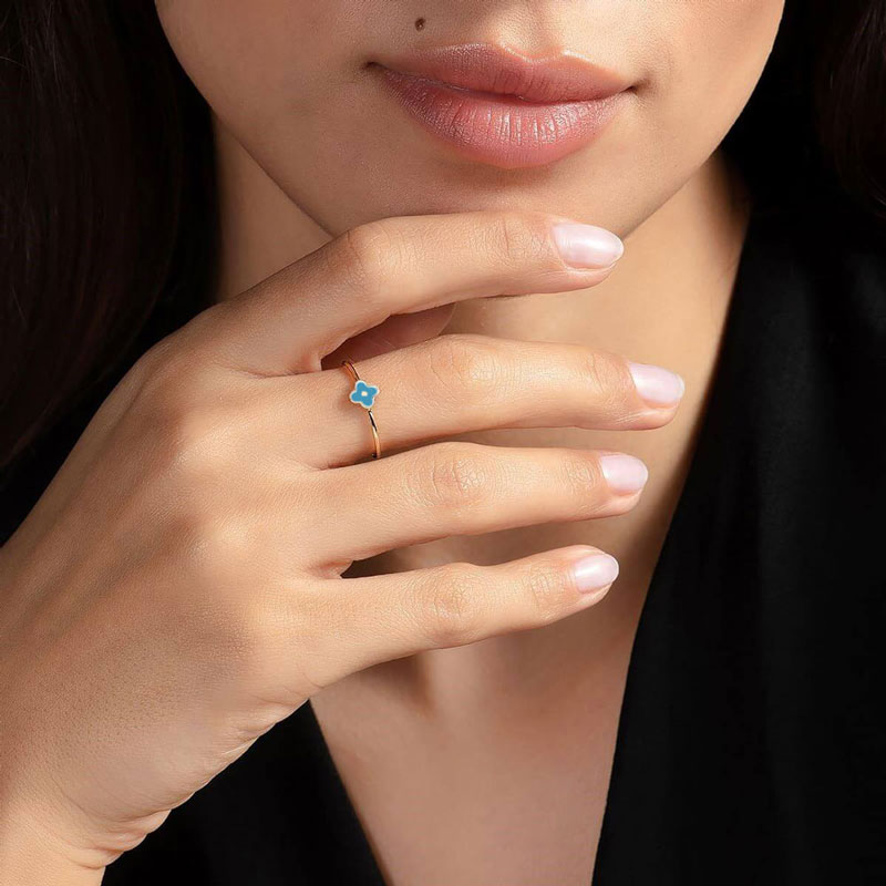 Пръстен розово злато  тюркоазена детелина
