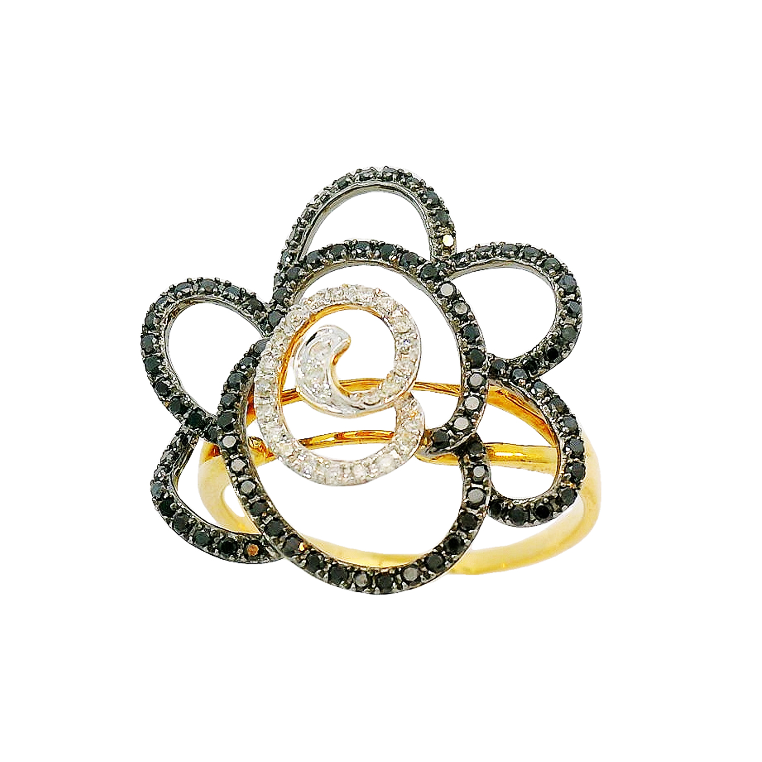 Диамантен пръстен с черни и бели диаманти