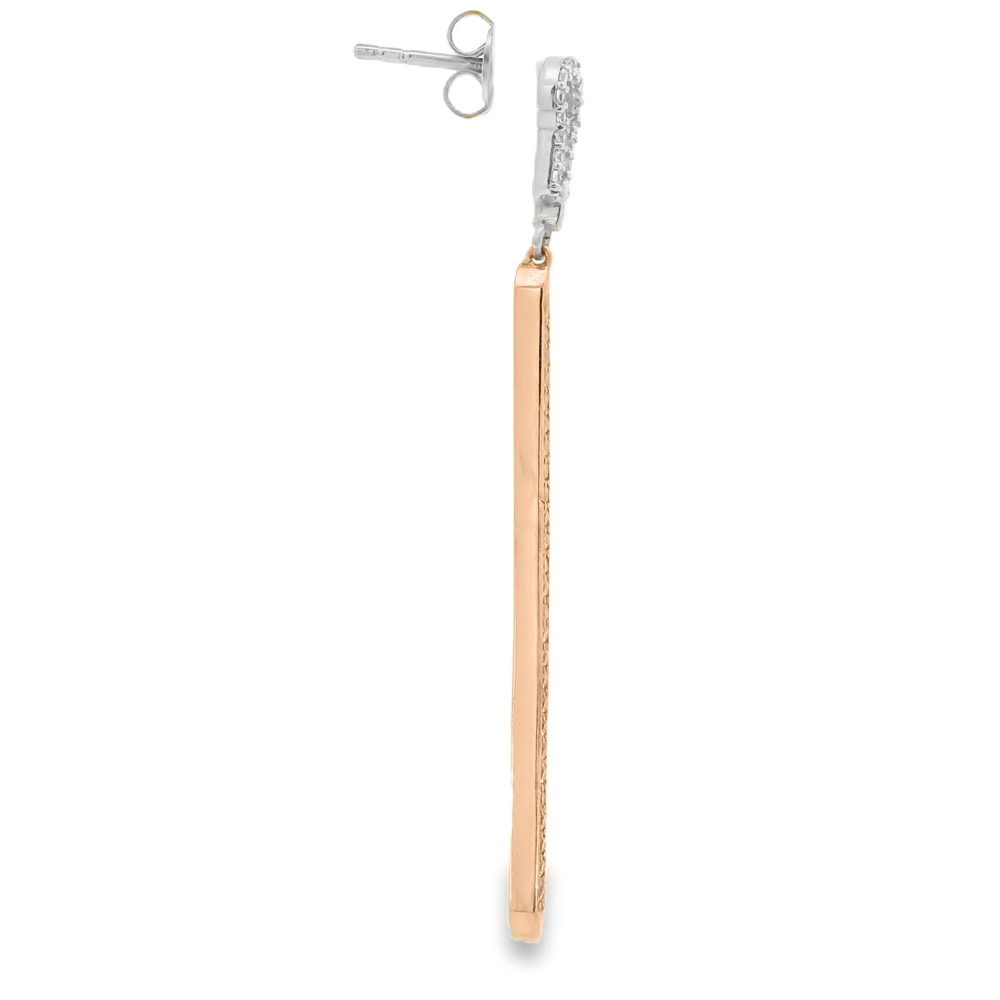 Дълги висящи обеци от розово и бяло злато