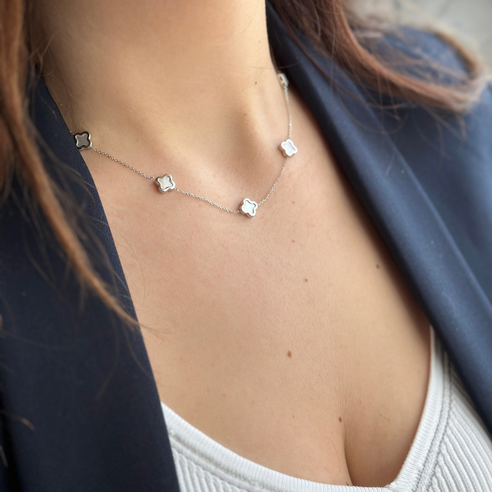 Колие бяло злато детелина Clever