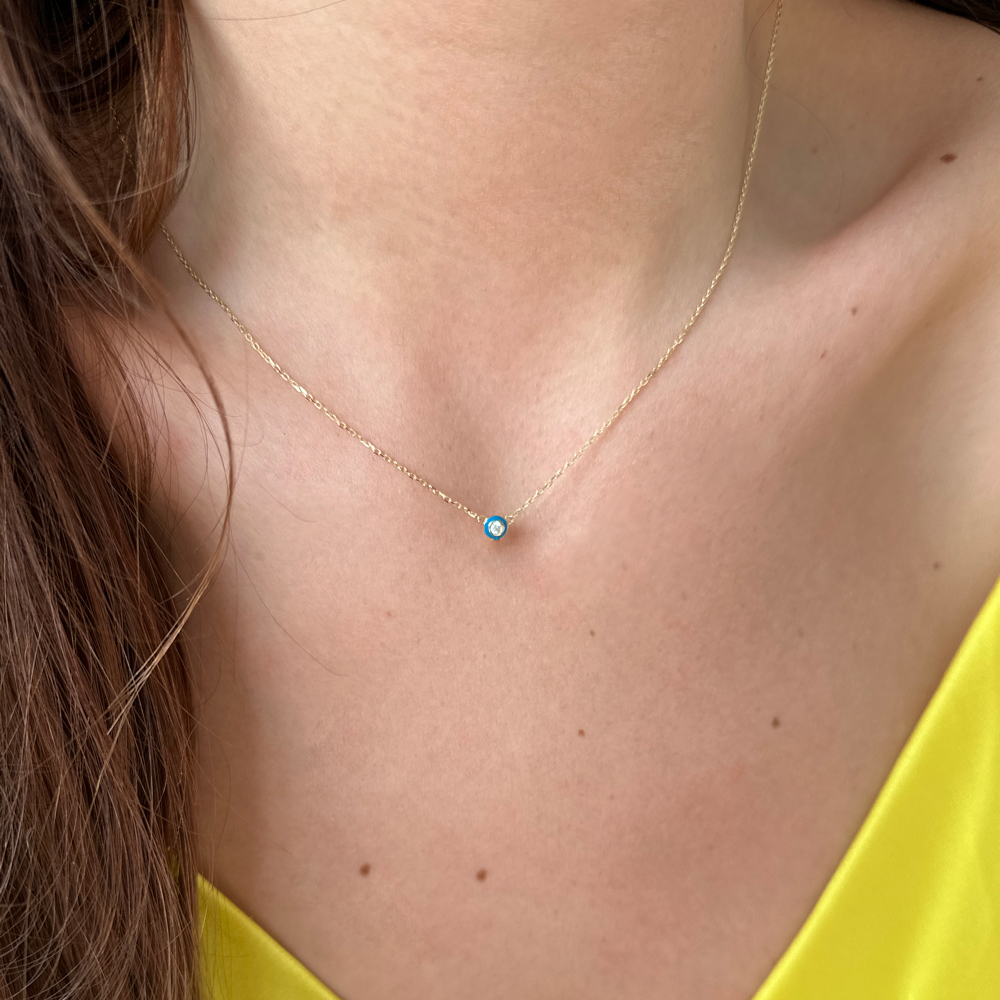 Колие жълто злато със син емайл Edeline