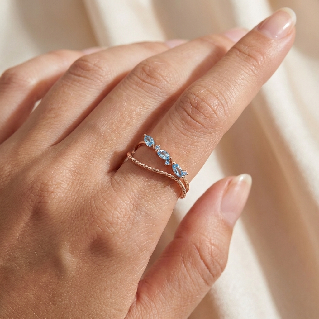 Розово злато пръстен с аквамарин