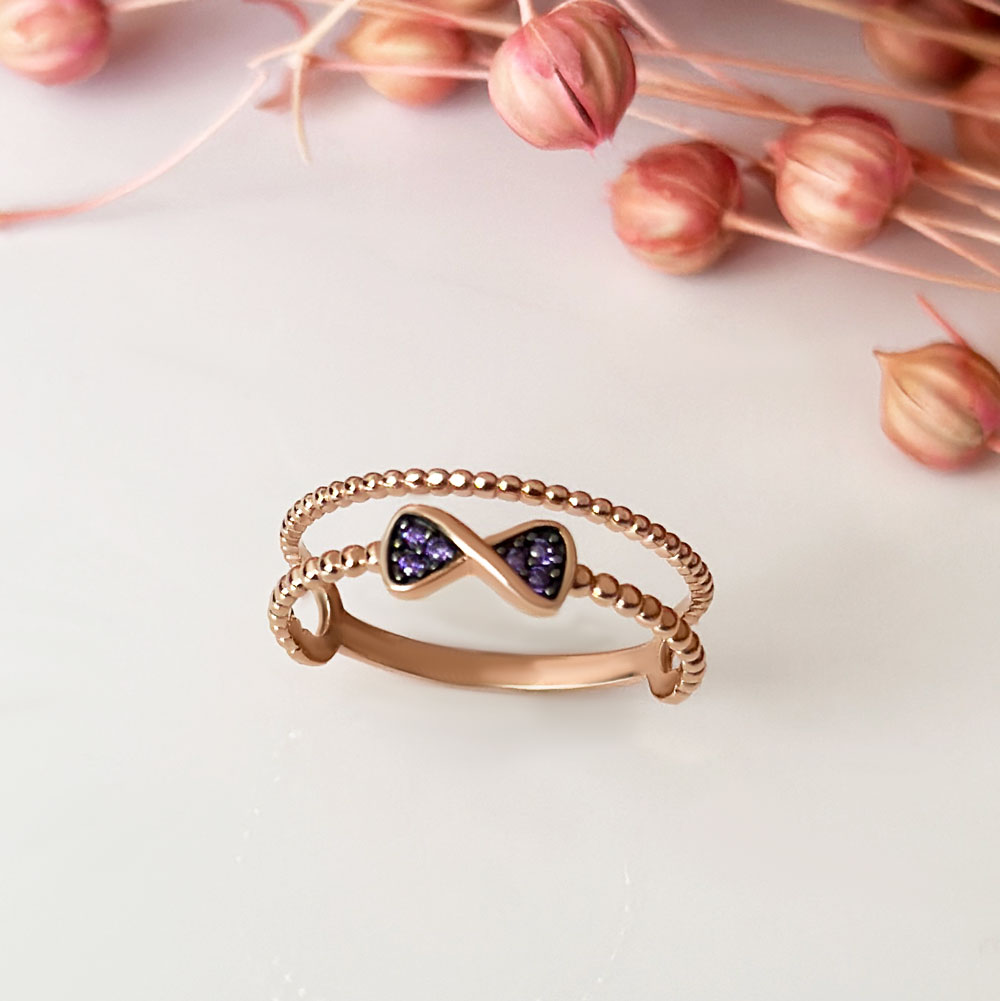 Пръстен розово злато с панделка