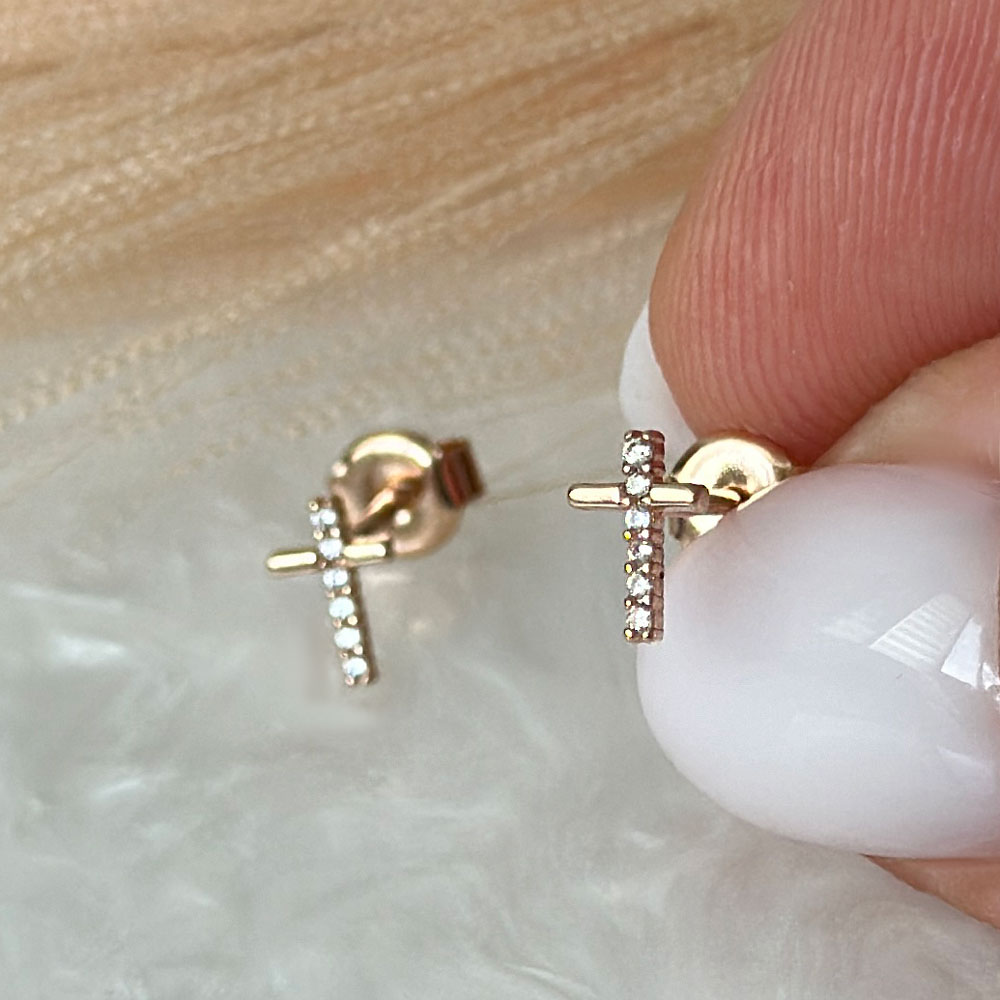 Розово злато обици Кръст на винт