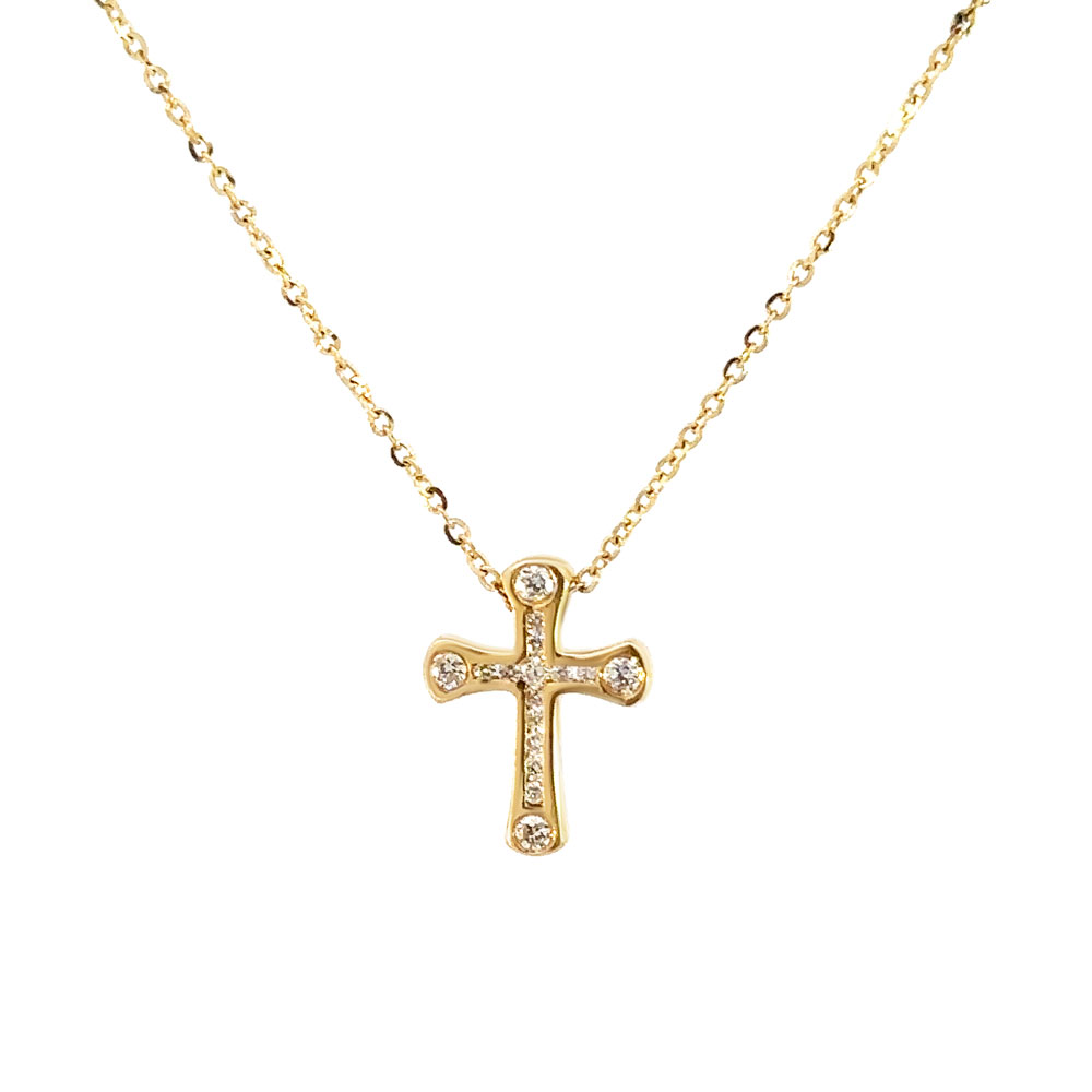 Колие с диамантен кръст жълто злато