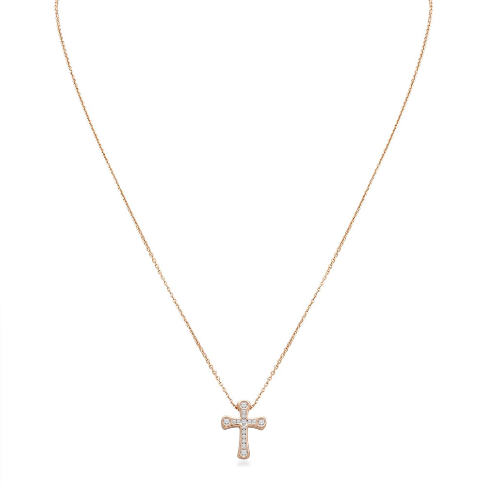 Колие с диамантен кръст жълто злато