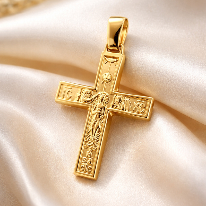 Златен кръст с две лица Graceful Reflection