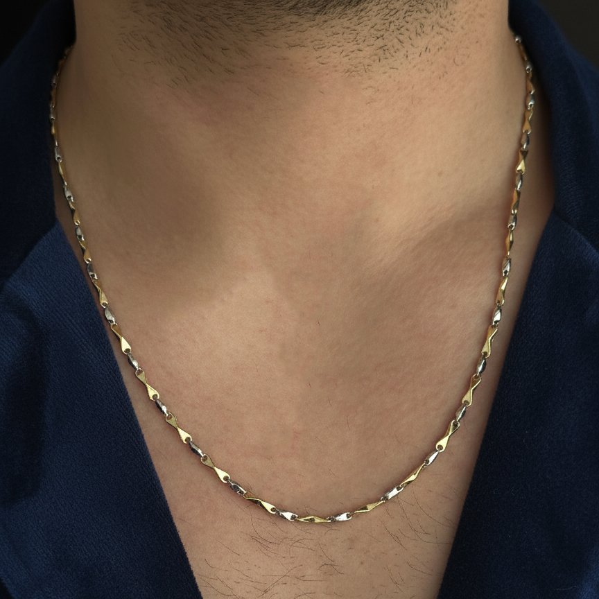 Мъжки златен синджир от бяло и жълто злаот DAN