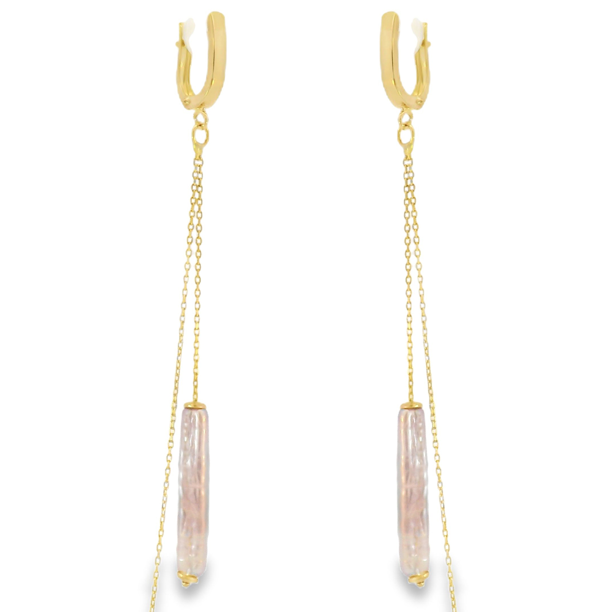 Висящи обеци жълто злато с перли