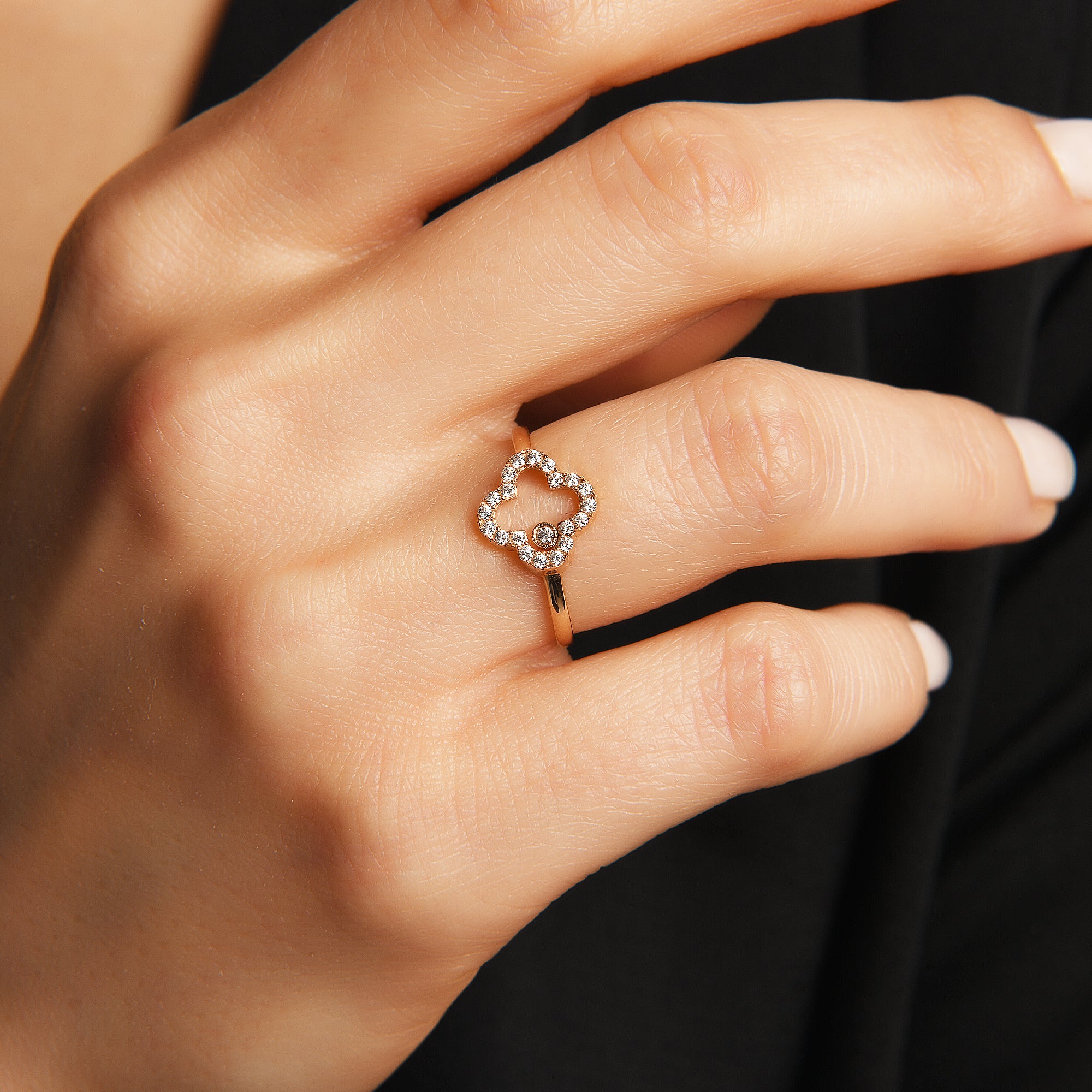 Пръстен бяло злато  Clover  white