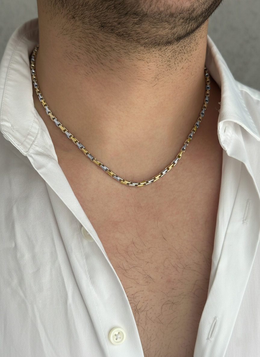 Мъжки златен синджир от бяло и жълто злато Mario
