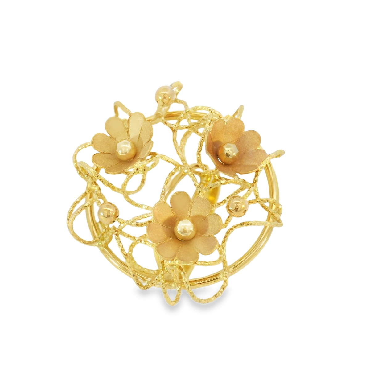 Пръстен жълто злато с цветя