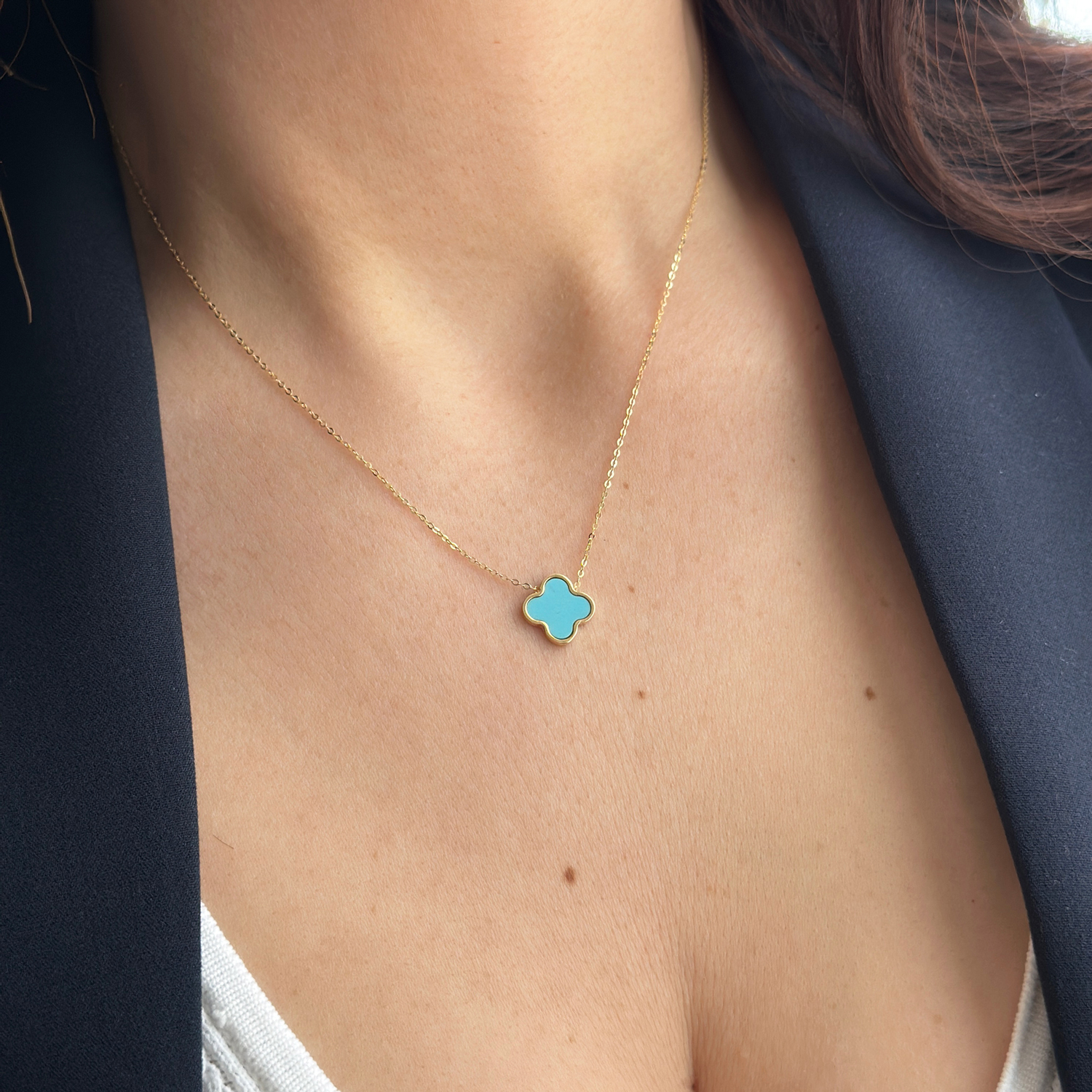 Колие жълто злато с детелинa CLOVER