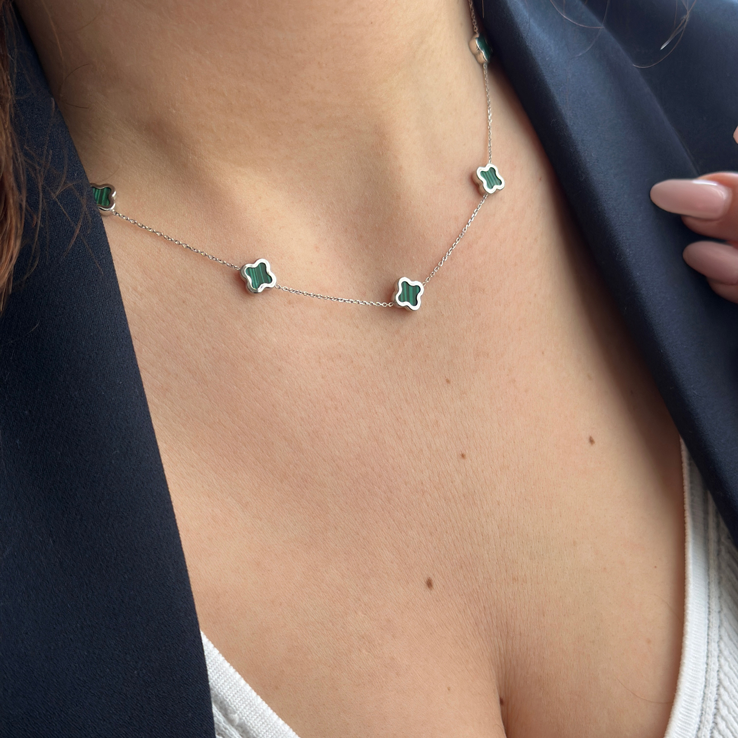 Колие бяло злато с детелини CLOVER