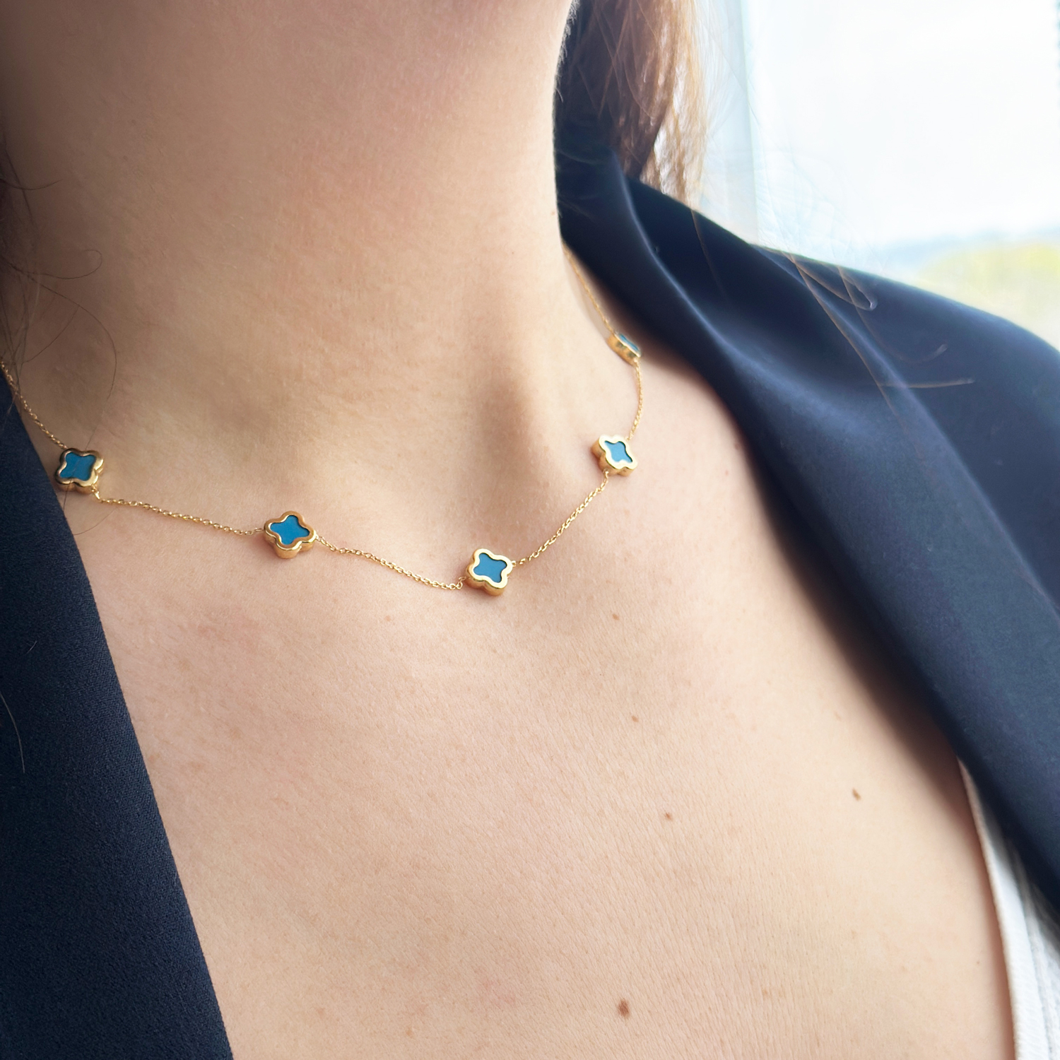 Колие жълто злато с детелини CLOVER