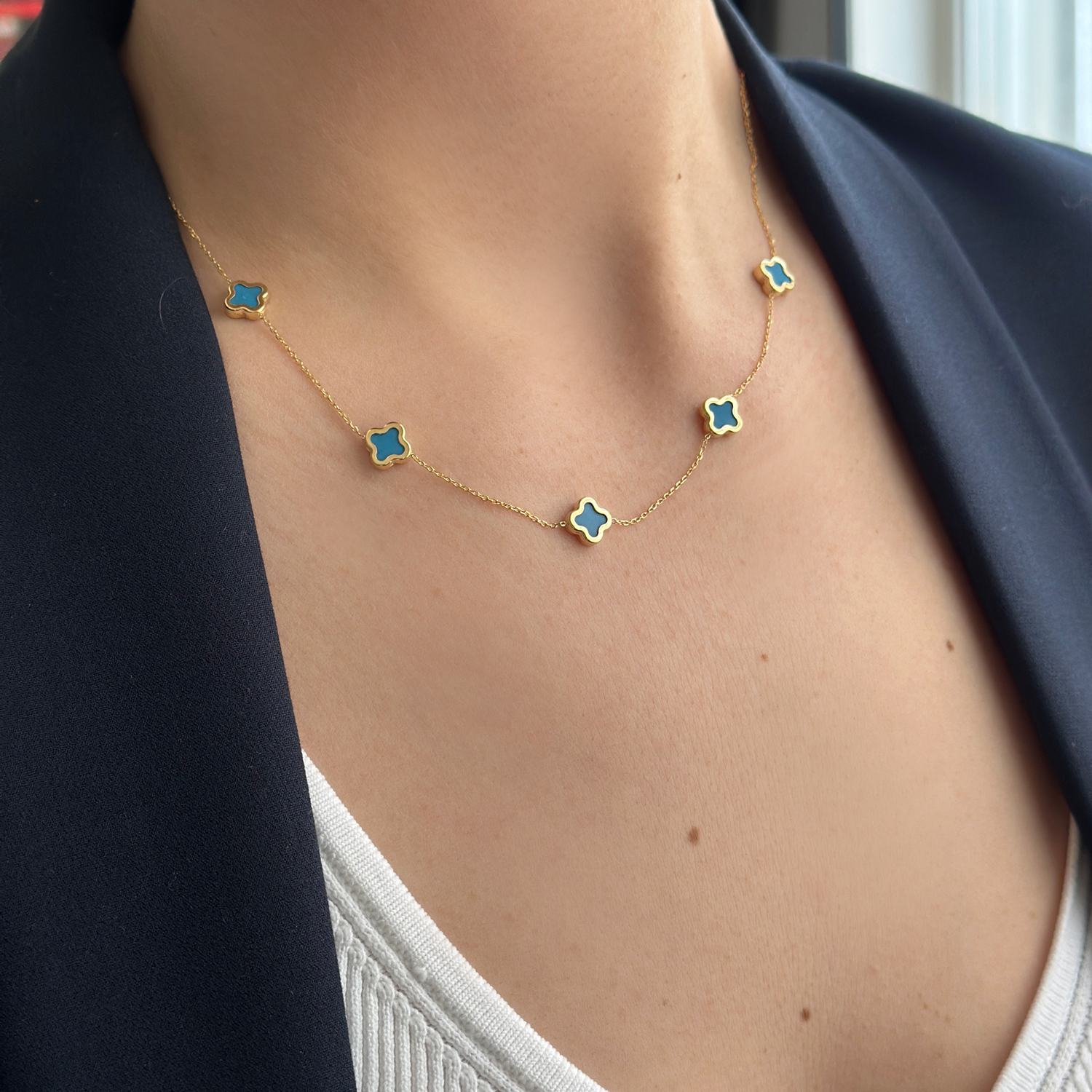 Колие жълто злато с детелини CLOVER