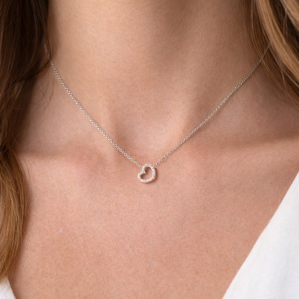 Колие бяло злато със сърце Bianca