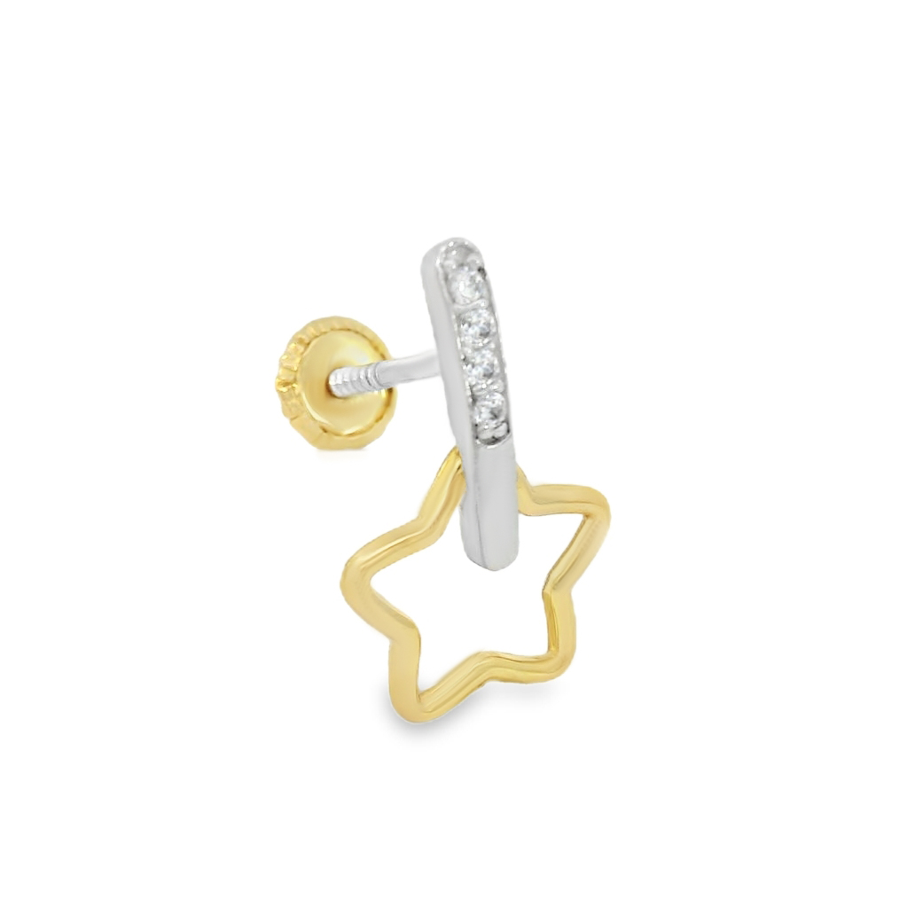 Златни висящи обеци със звезда и циркони