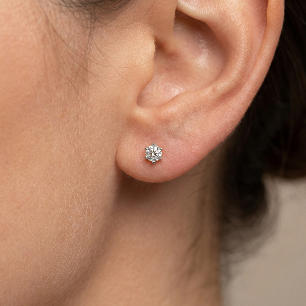 Обици солитер класически модел с шест зъба