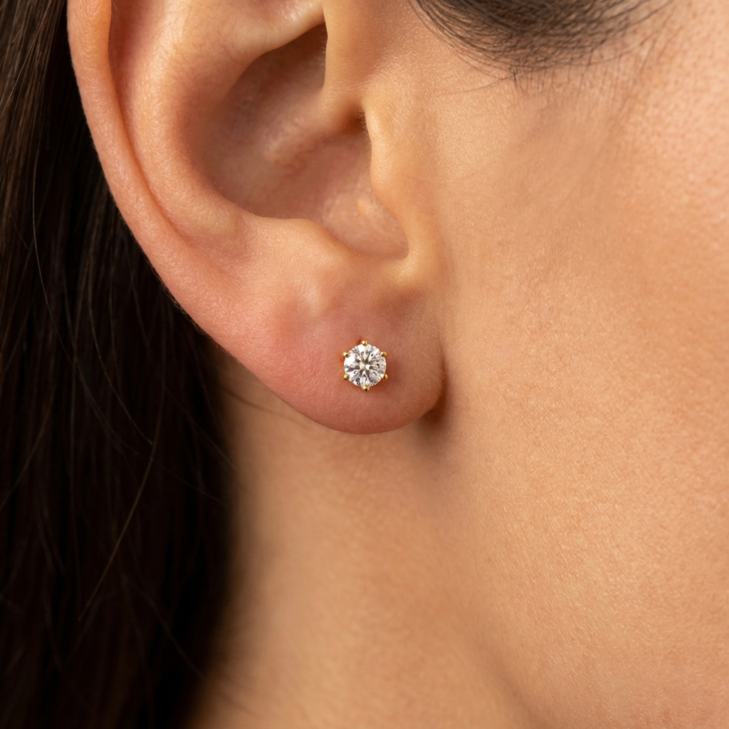 Обици солитер класически модел с шест зъба