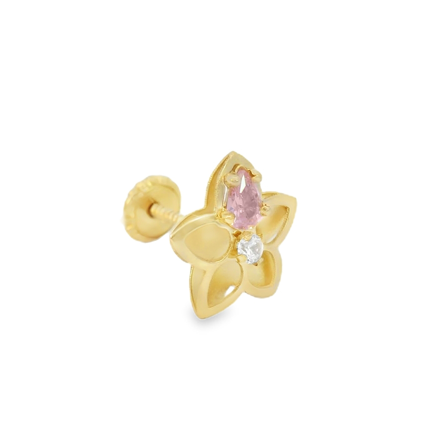 Златни обици цвете с розов камък