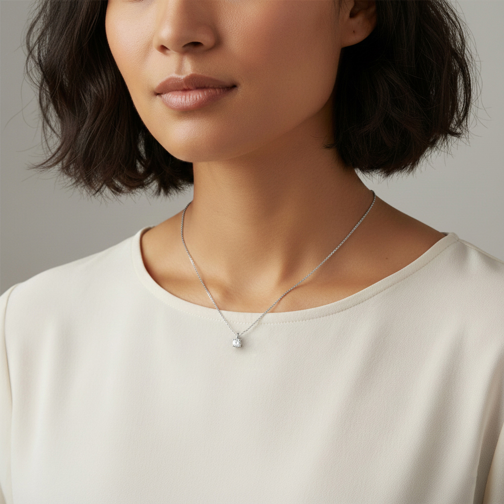 Колие бяло злато с едно камъче  NIKOL