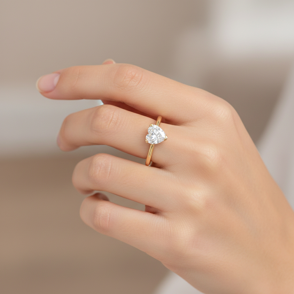 Пръстен жълто злато с камък сърце