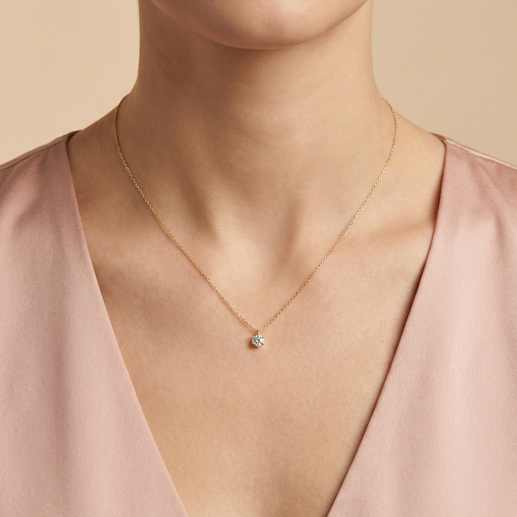 Колие жълто злато с едно камъче  MONIKA