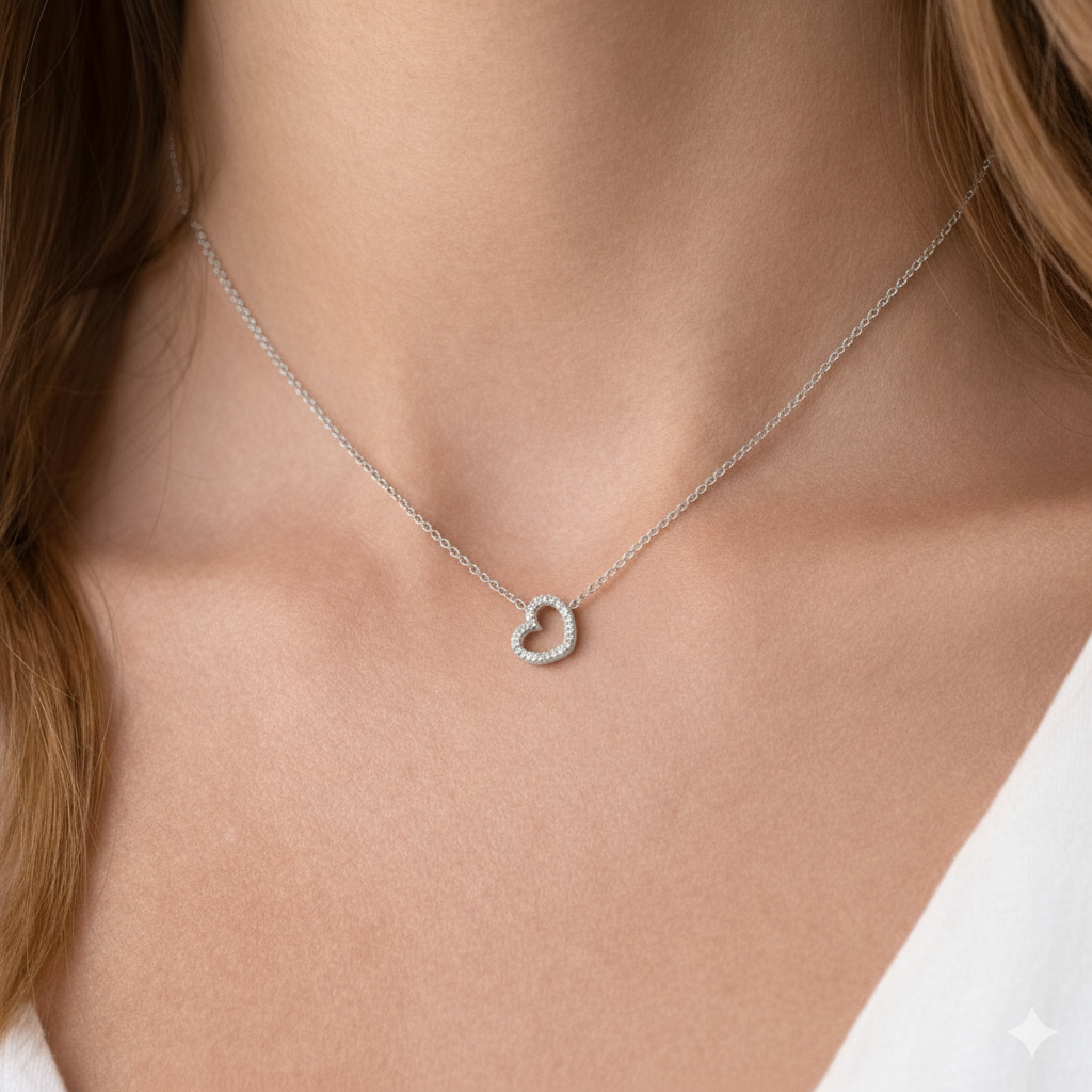 Колие бяло злато със сърце Bianca