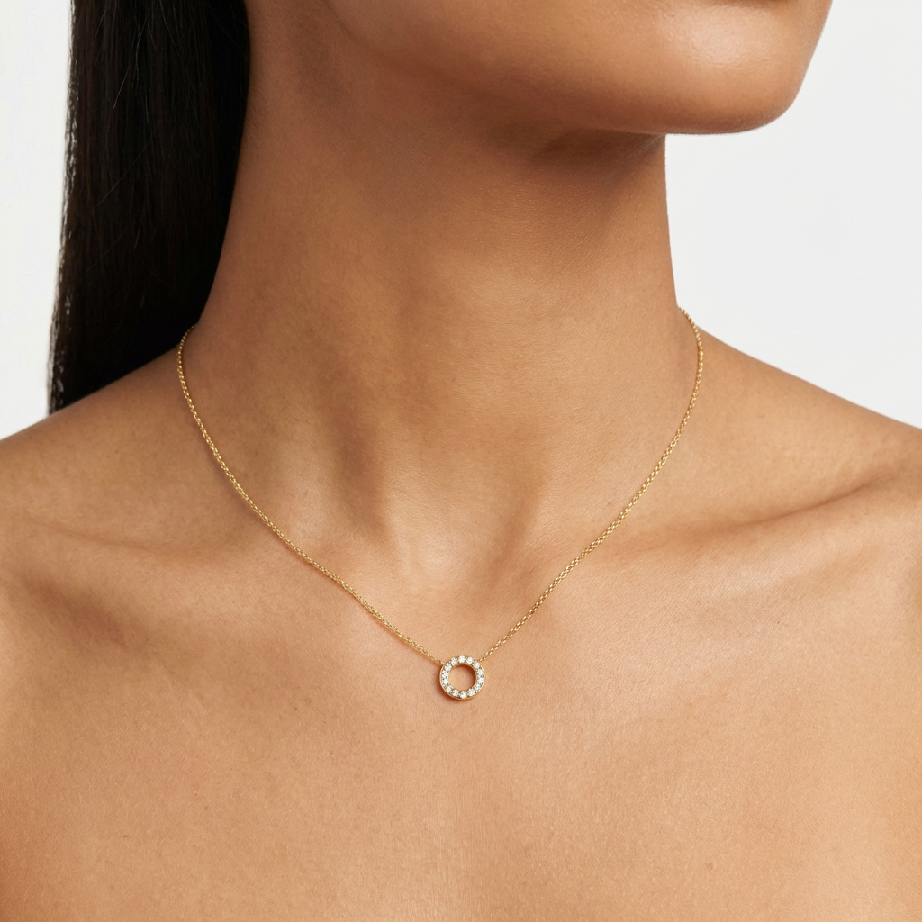 Златно колие кръг и циркони