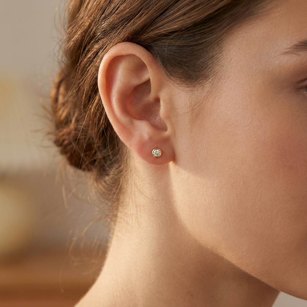 Златни обици солитер с един камък