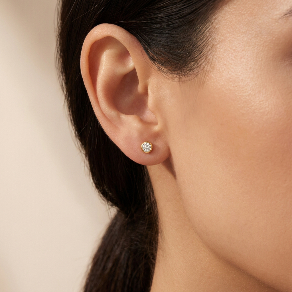 Златни обици солитер с един камък